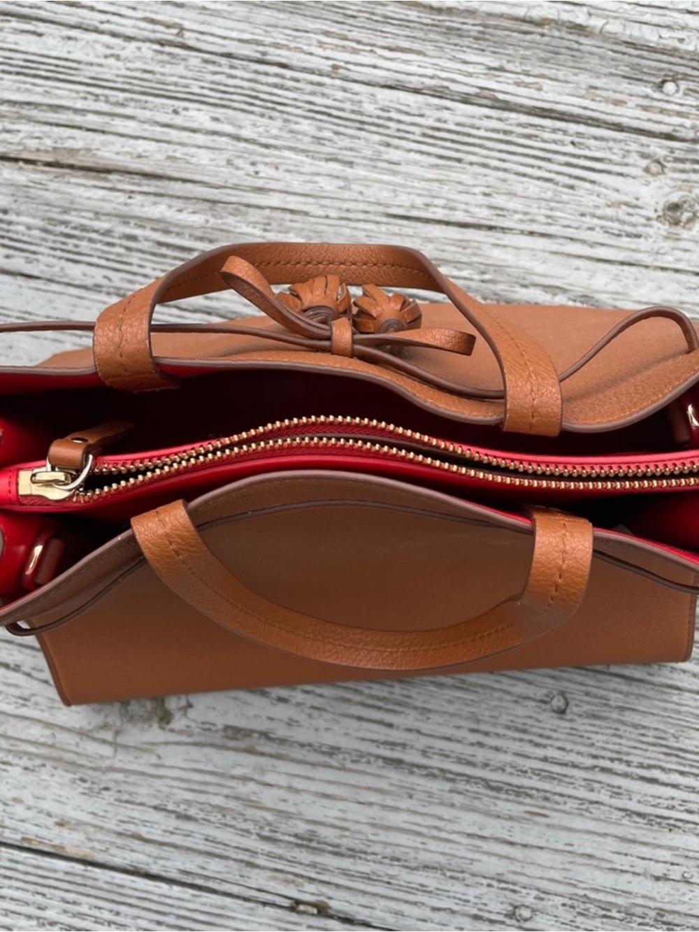 kate spade Cognac Brown Leather Tote with Red Interior - Picture 3 of 7